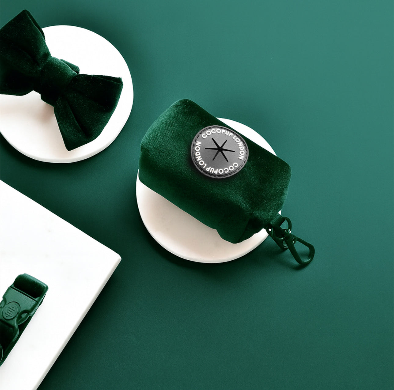 LUXE Velvet Poop Bag Holder - Forest Green