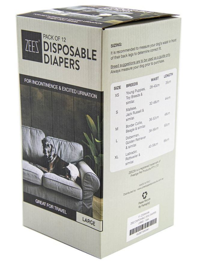 Zeez Disposable Dog Diapers - 12 Pack