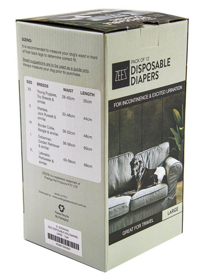 Zeez Disposable Dog Diapers - 12 Pack